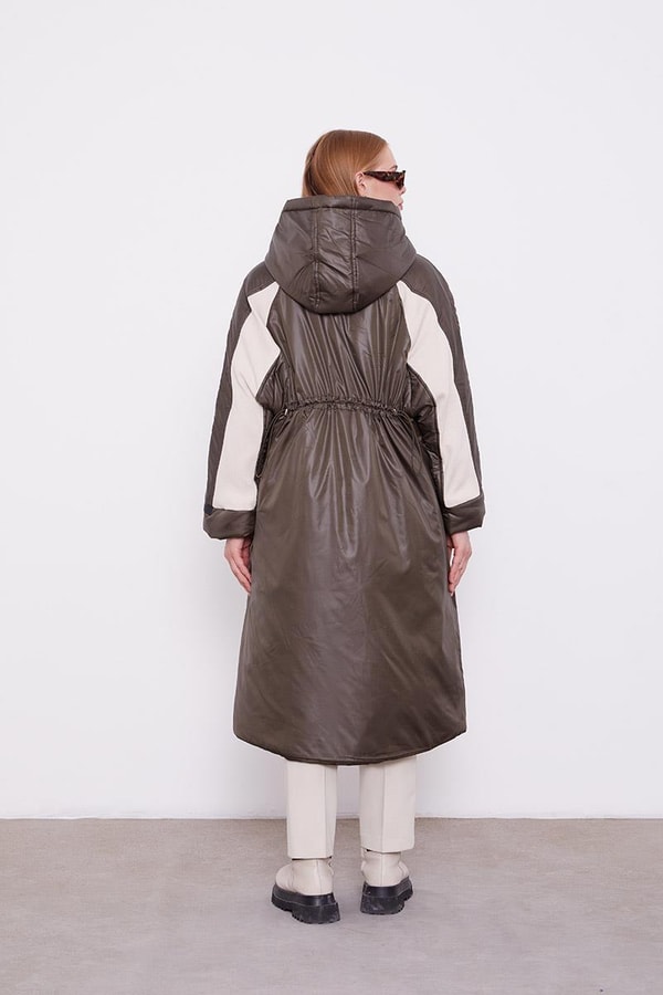 LevidorLevidor Haki Kolları Ribana Detaylı Uzun Mont