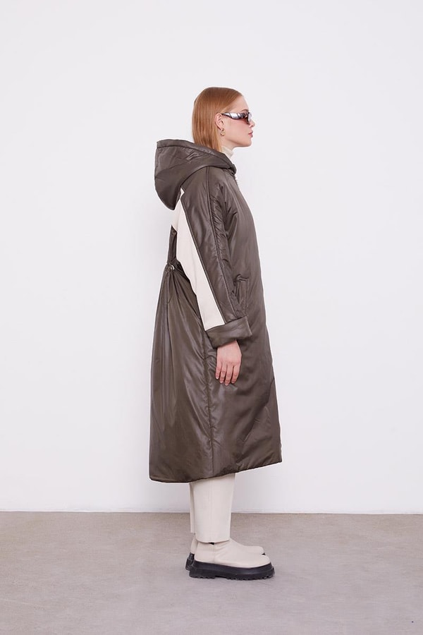 LevidorLevidor Haki Kolları Ribana Detaylı Uzun Mont