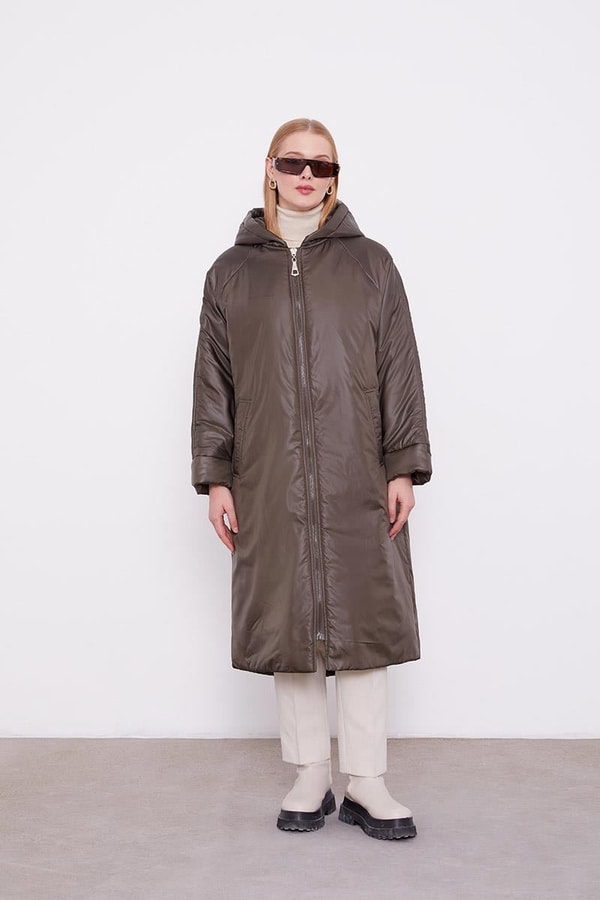 LevidorLevidor Haki Kolları Ribana Detaylı Uzun Mont