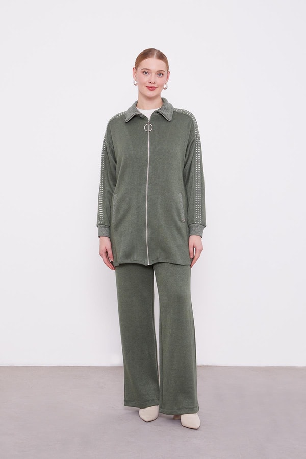 LevidorLevidor Haki Kolları Taş İşlemeli Kaşmir İkili Takım