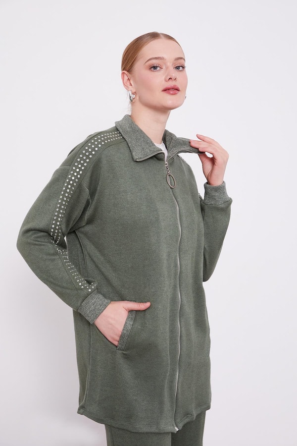 LevidorLevidor Haki Kolları Taş İşlemeli Kaşmir İkili Takım