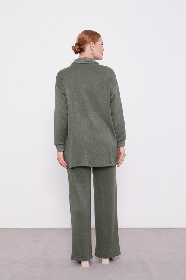 LevidorLevidor Haki Kolları Taş İşlemeli Kaşmir İkili Takım