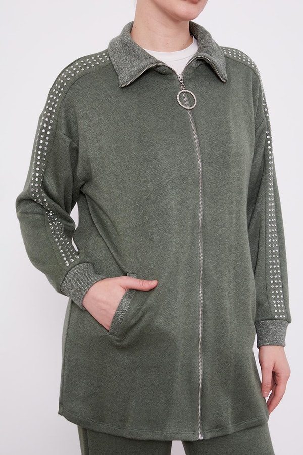 LevidorLevidor Haki Kolları Taş İşlemeli Kaşmir İkili Takım