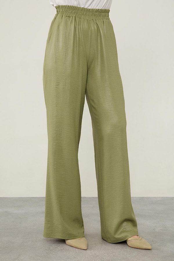 LevidorLevidor Haki Önü Taş İşlemeli Geniş Pantolonlu Tunik Takım