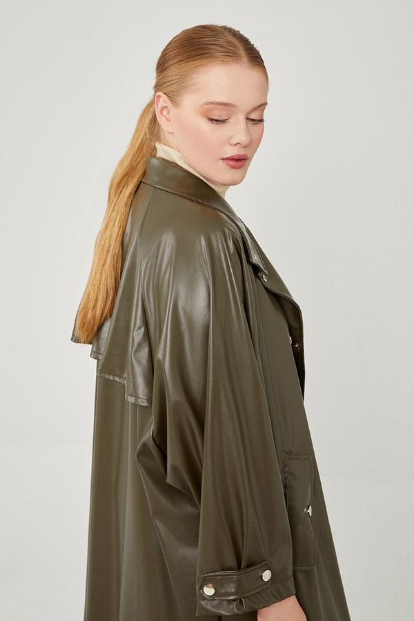 LevidorLevidor Haki Oversize Suni Deri Trençkot