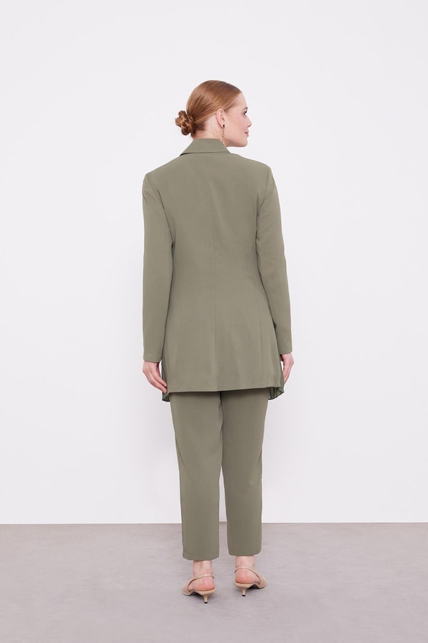 LevidorLevidor Haki Plise Şifonlu Ceket Takım