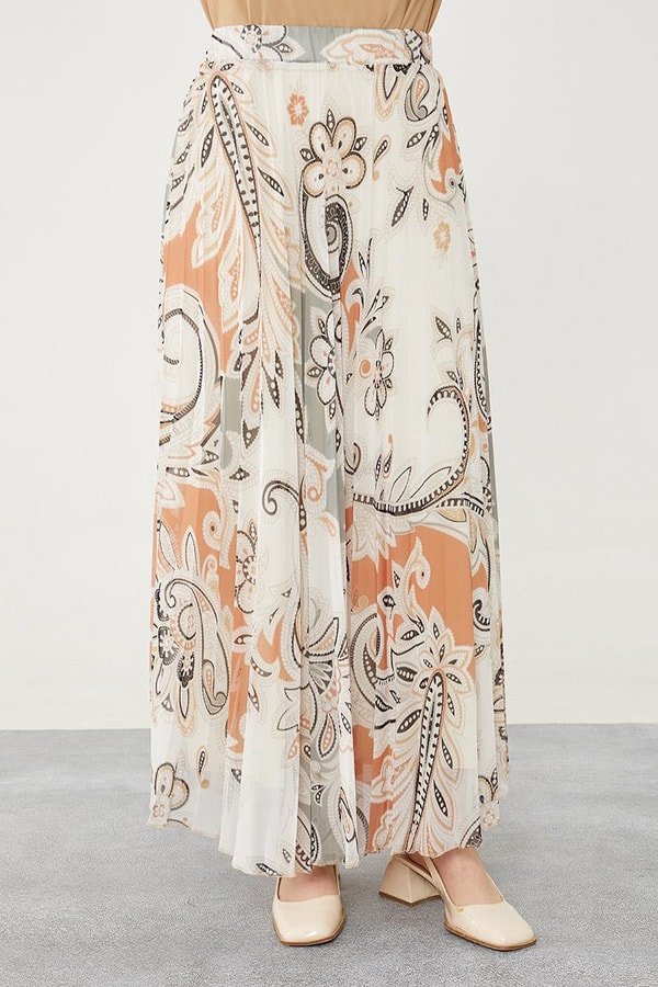 LevidorLevidor Haki Pliseli Çiçek Desen Şifon Etek