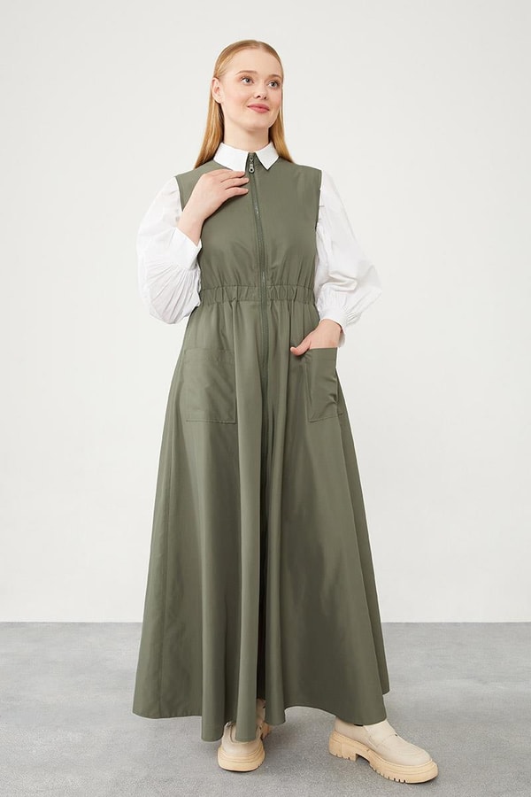 LevidorLevidor Haki Sıfır Kol Fermuar Kapamalı Jile