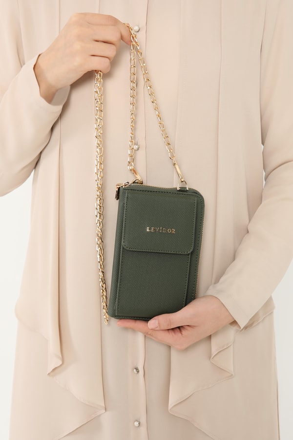LevidorLevidor Haki Telefon Bölmeli Çapraz Askılı Cüzdan