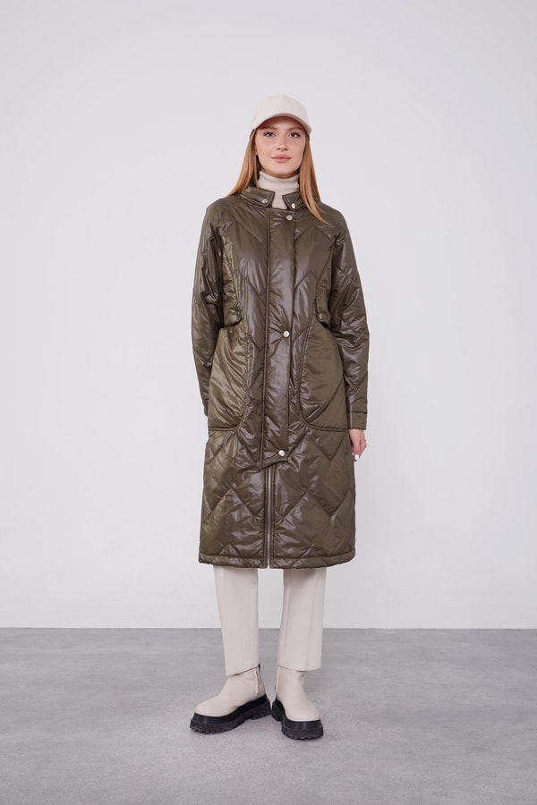 LevidorLevidor Haki Yüksek Cep Kapitone Şişme Mont