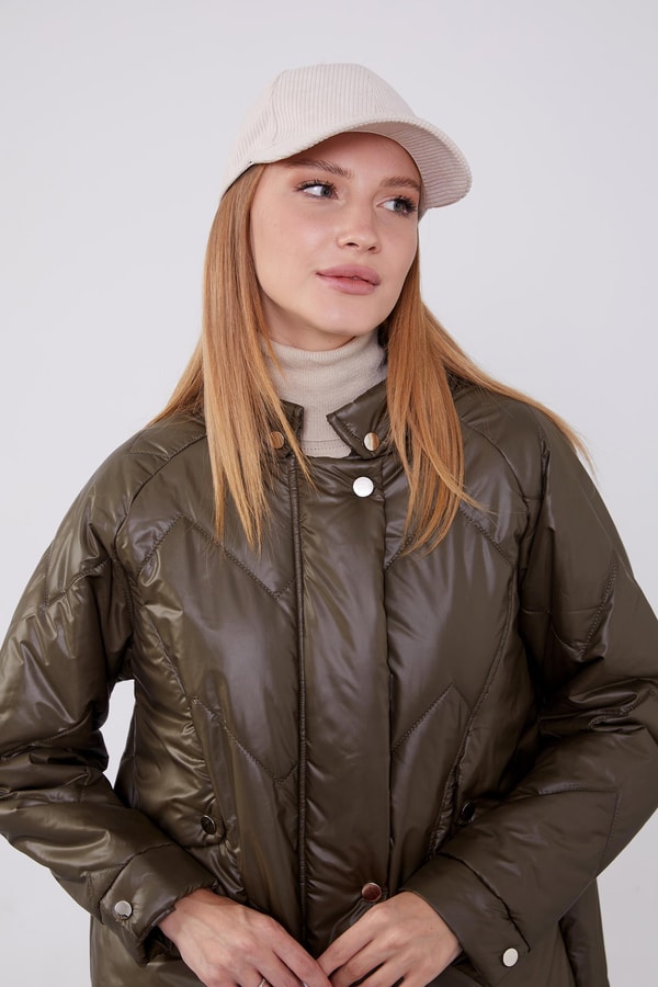 LevidorLevidor Haki Yüksek Cep Kapitone Şişme Mont