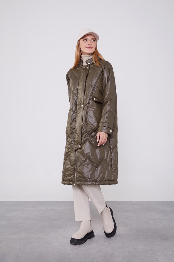 LevidorLevidor Haki Yüksek Cep Kapitone Şişme Mont