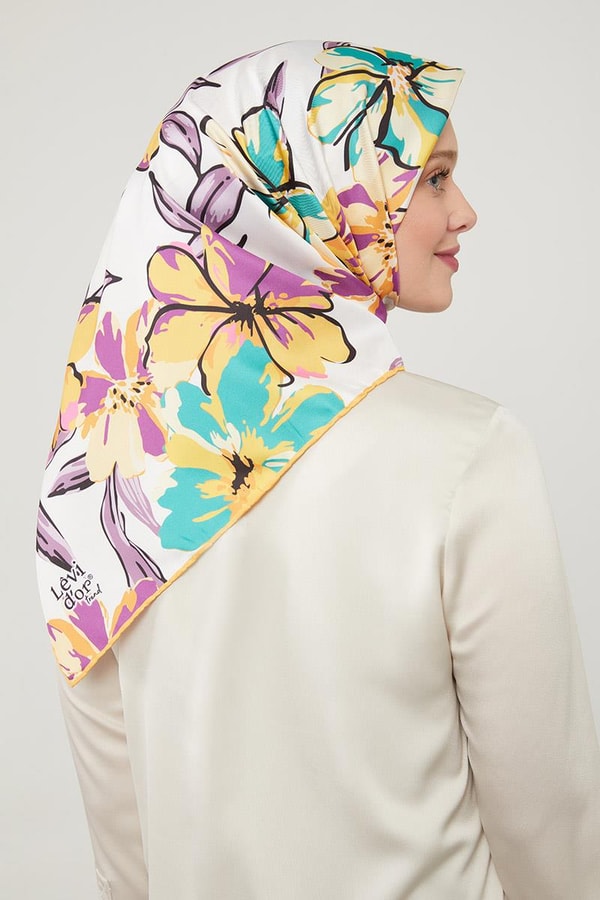 LevidorLevidor Hardal Açelya Çicek Desenli Trend Twill Eşarp