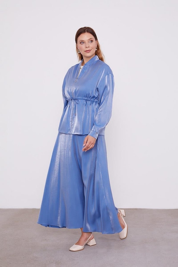 LevidorLevidor İndigo Beli Büzülebilen Saten Etekli Takım