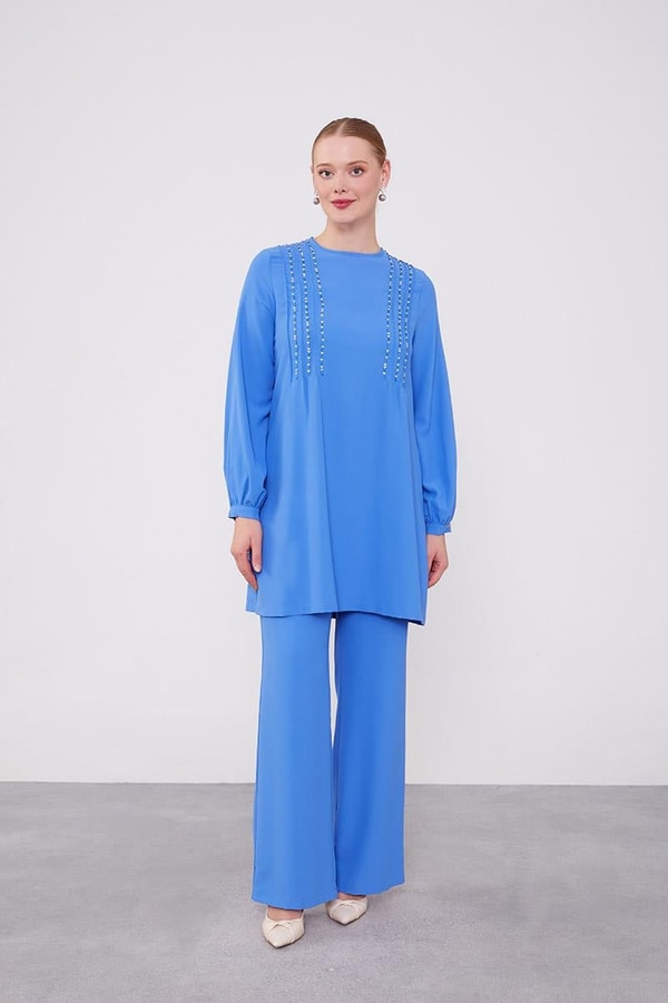 LevidorLevidor İndigo Boncuk İşlemeli Tunik Takım