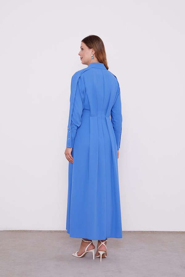 LevidorLevidor İndigo Gömlek Yaka Belden Oturmalı Elbise