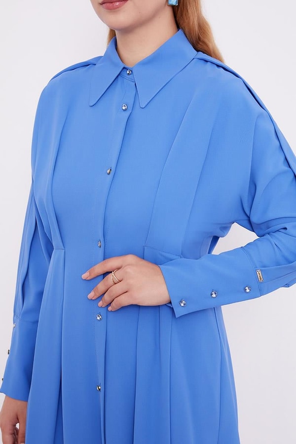 LevidorLevidor İndigo Gömlek Yaka Belden Oturmalı Elbise