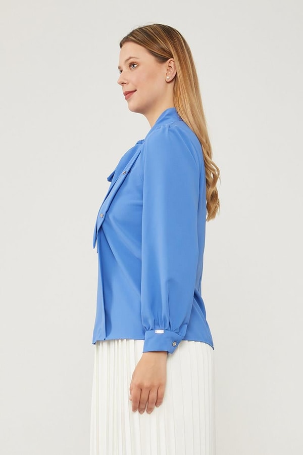 LevidorLevidor İndigo Kendinden Fular Bağlamalı Şifon Gömlek