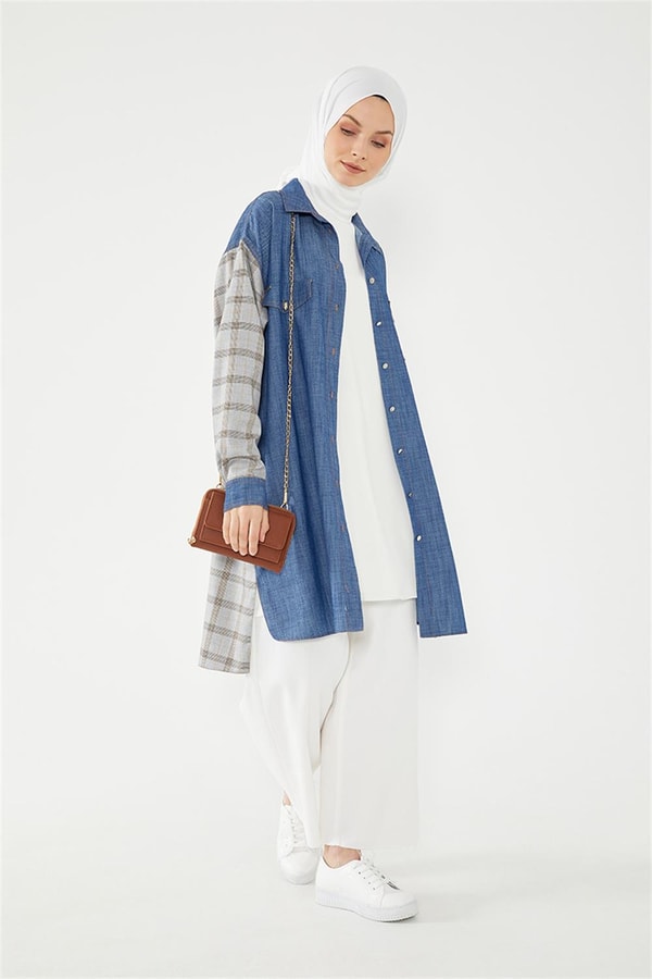 LevidorLevidor İndigo Kol Ekose Beden Denim İçlikli Takım
