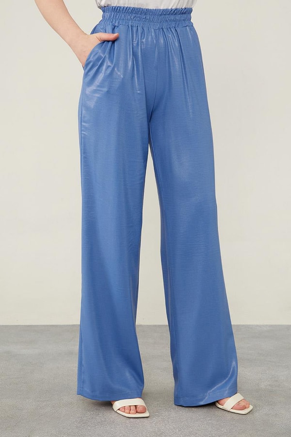 LevidorLevidor İndigo Önü Taş İşlemeli Geniş Pantolonlu Tunik Takım