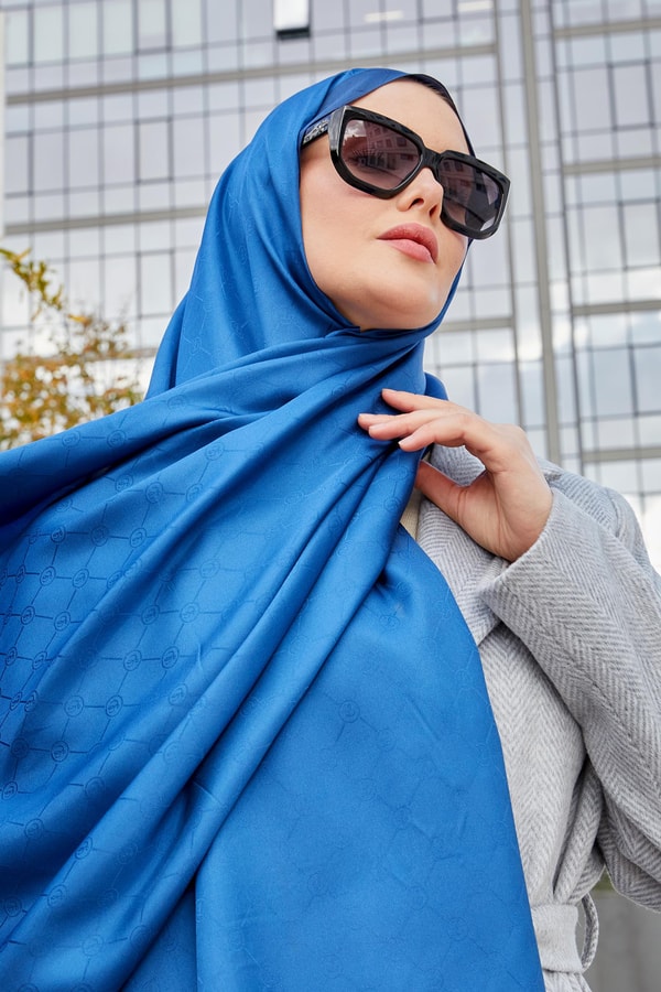 LevidorLevidor İndigo Petek Desen Monogram İpek Şal