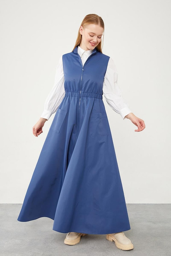 LevidorLevidor İndigo Sıfır Kol Fermuar Kapamalı Jile