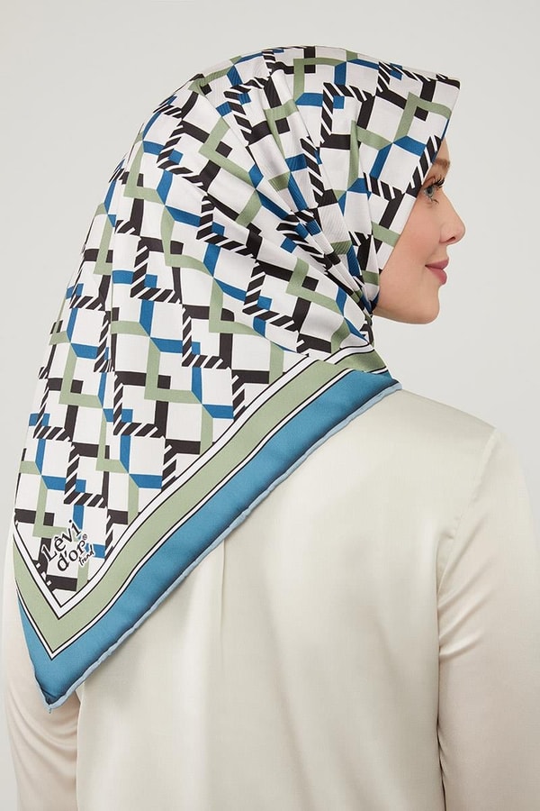 LevidorLevidor İndigo Üçgen Desenli Trend Twill Eşarp