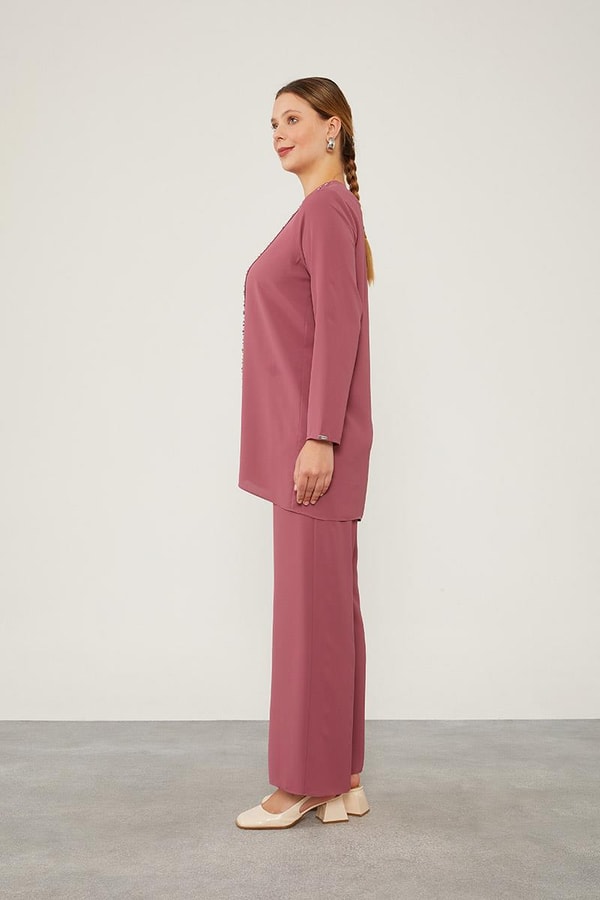 LevidorLevidor K.Pembe İnci İşlemeli Şifon İkili Takım