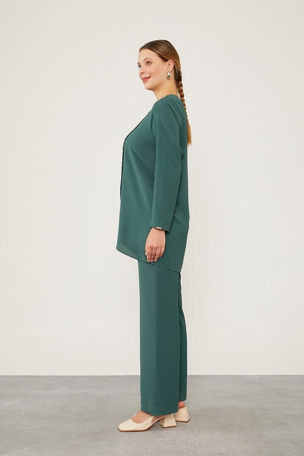 LevidorLevidor K.Yeşil İnci İşlemeli Şifon İkili Takım