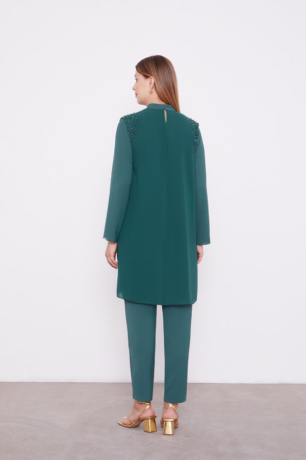 LevidorLevidor K.Yeşil Şifon Omuzları İşlemeli İkili Takım