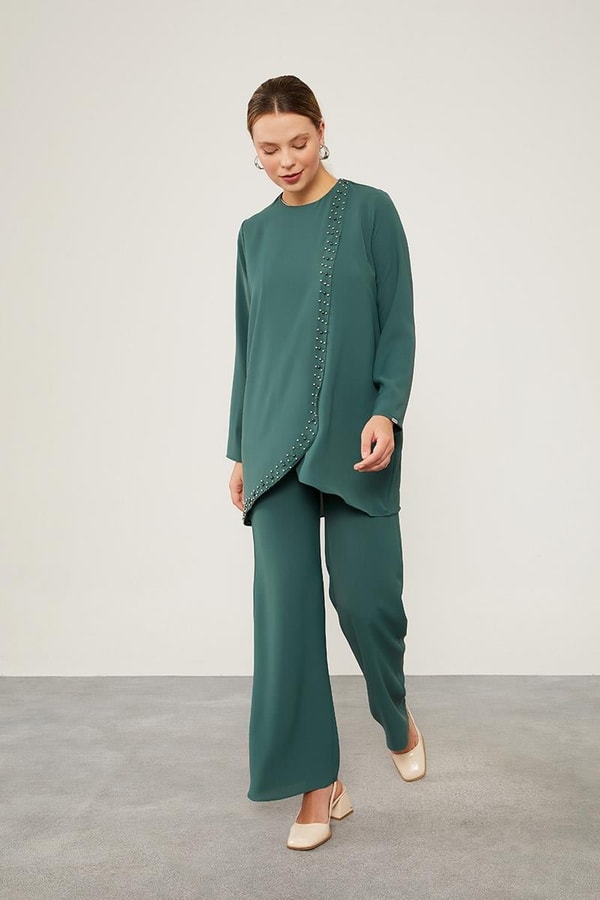 LevidorLevidor K.Yeşil İnci İşlemeli Şifon İkili Takım