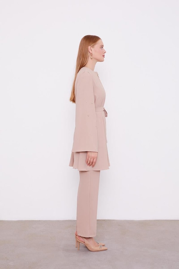 LevidorLevidor K.Bej Bisiklet Yaka Taş Detaylı İkili Takım