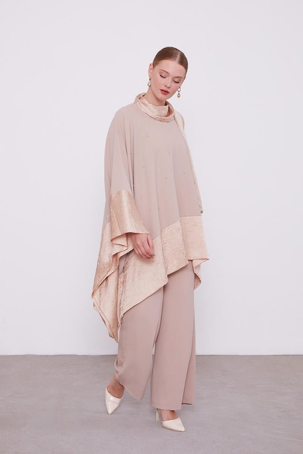 LevidorLevidor K.Bej Kendinden Şal Detaylı Tunik Takım