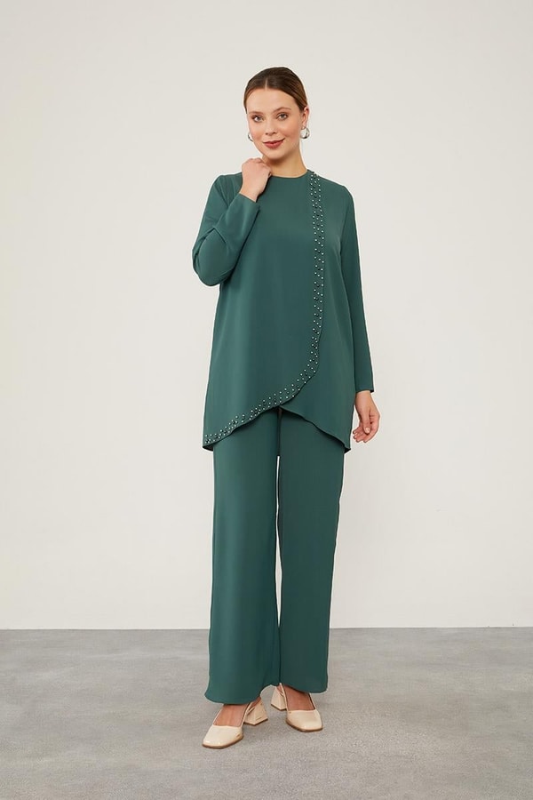 LevidorLevidor K.Yeşil İnci İşlemeli Şifon İkili Takım