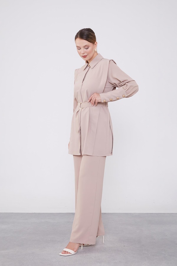 LevidorLevidor K.Bej Kemer Detaylı Şifon İkili Takım