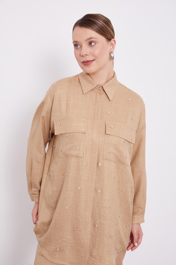 LevidorLevidor K.Bej Taş İşlemeli Melanj Gömlek İkili Takım