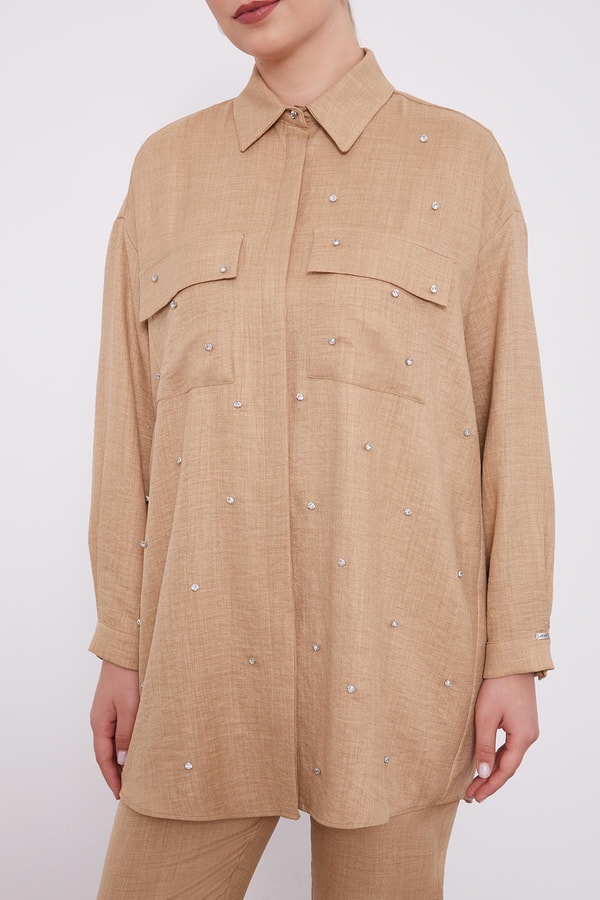 LevidorLevidor K.Bej Taş İşlemeli Melanj Gömlek İkili Takım