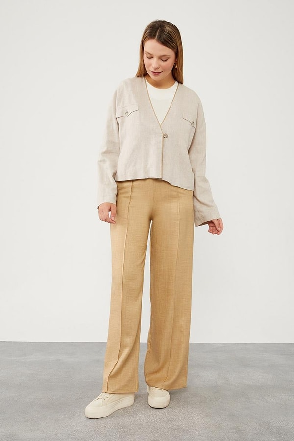 LevidorLevidor K.Bej Belli Lastikli Çizgi Detay Pantolon