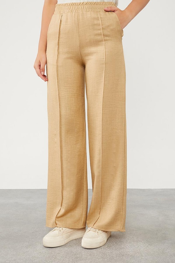 LevidorLevidor K.Bej Belli Lastikli Çizgi Detay Pantolon