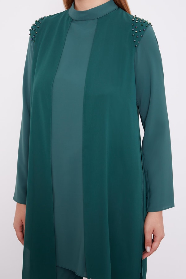 LevidorLevidor K.Yeşil Şifon Omuzları İşlemeli İkili Takım