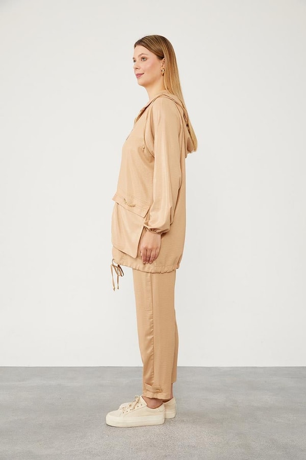 LevidorLevidor K.Bej Kapüşonlu Fermuar Kapamalı Spor Takım