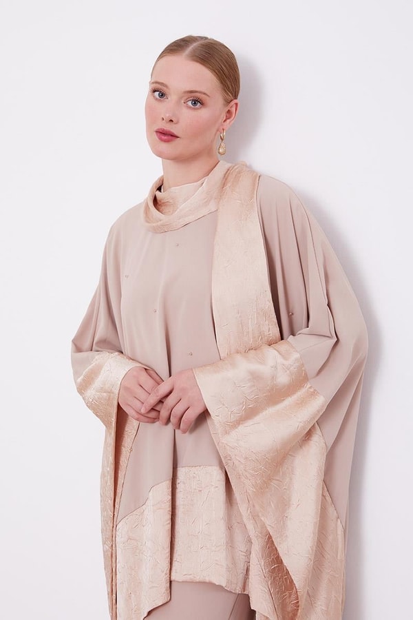 LevidorLevidor K.Bej Kendinden Şal Detaylı Tunik Takım