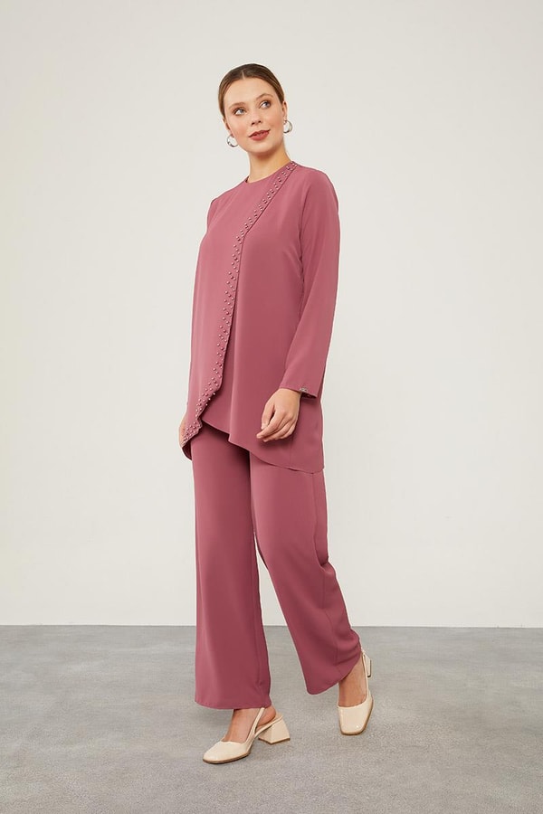 LevidorLevidor K.Pembe İnci İşlemeli Şifon İkili Takım