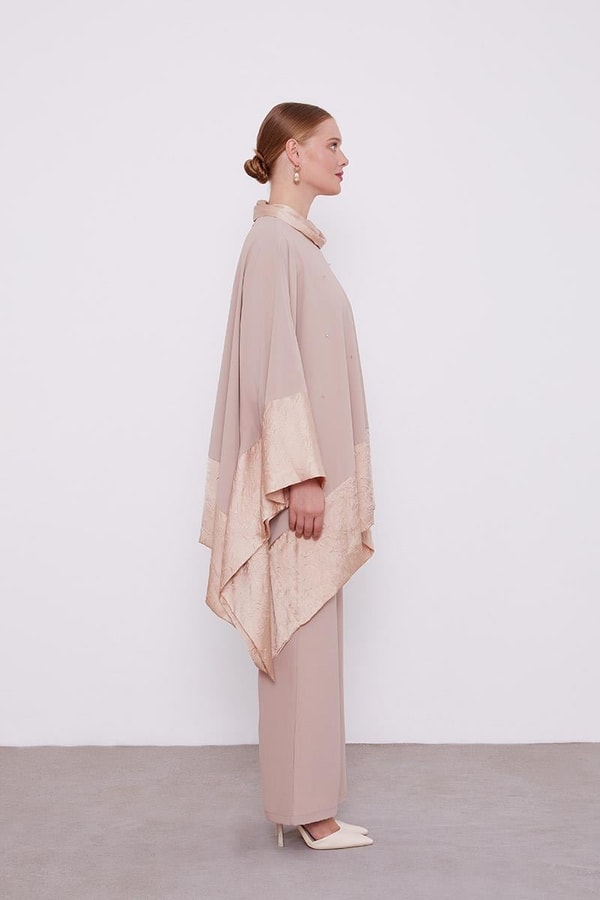 LevidorLevidor K.Bej Kendinden Şal Detaylı Tunik Takım