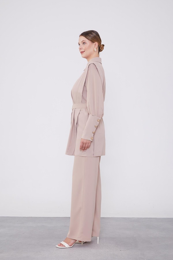 LevidorLevidor K.Bej Kemer Detaylı Şifon İkili Takım