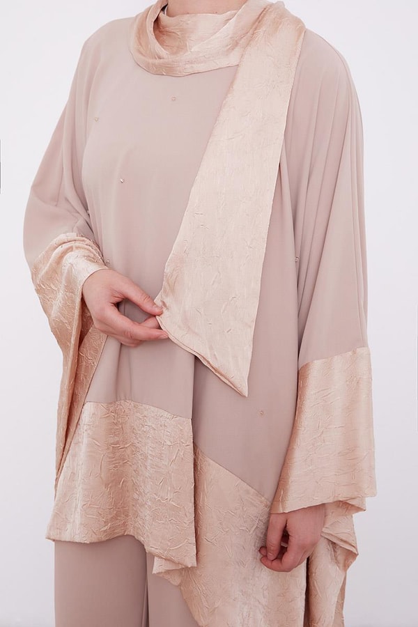 LevidorLevidor K.Bej Kendinden Şal Detaylı Tunik Takım