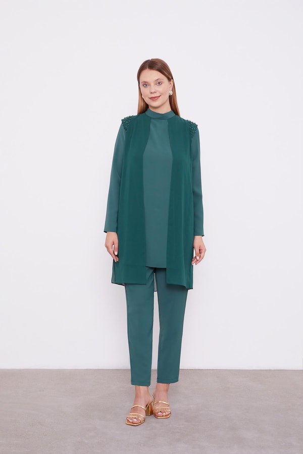 LevidorLevidor K.Yeşil Şifon Omuzları İşlemeli İkili Takım