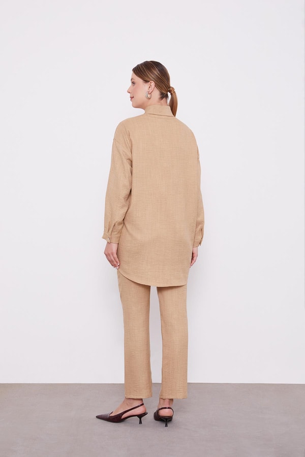 LevidorLevidor K.Bej Taş İşlemeli Melanj Gömlek İkili Takım