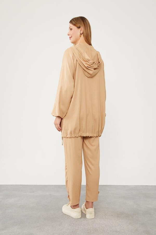 LevidorLevidor K.Bej Kapüşonlu Fermuar Kapamalı Spor Takım