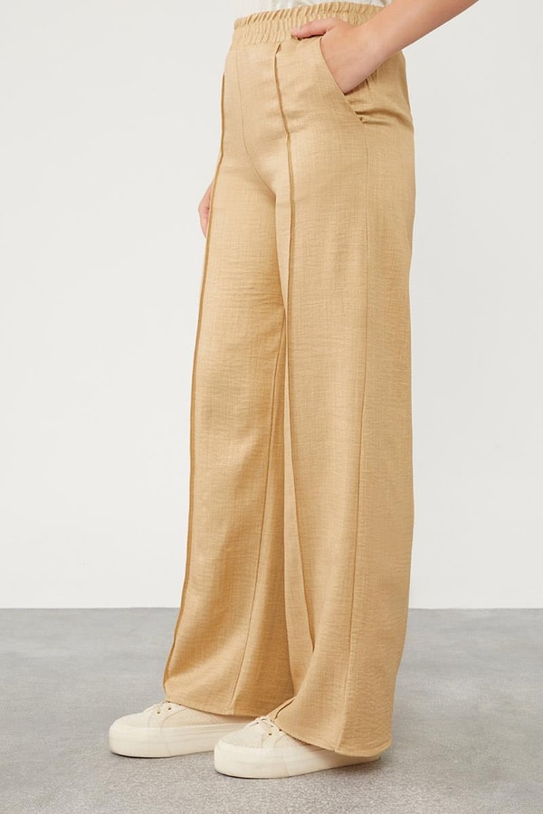 LevidorLevidor K.Bej Belli Lastikli Çizgi Detay Pantolon